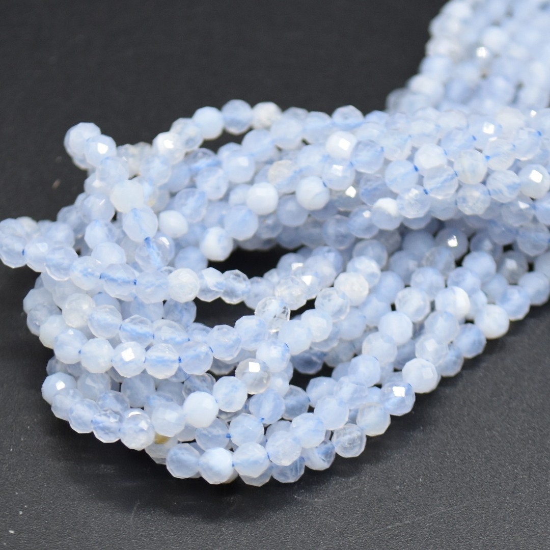 3mm Blue Lace Agate Gemstone Faceted Round Beads - 15" Strand