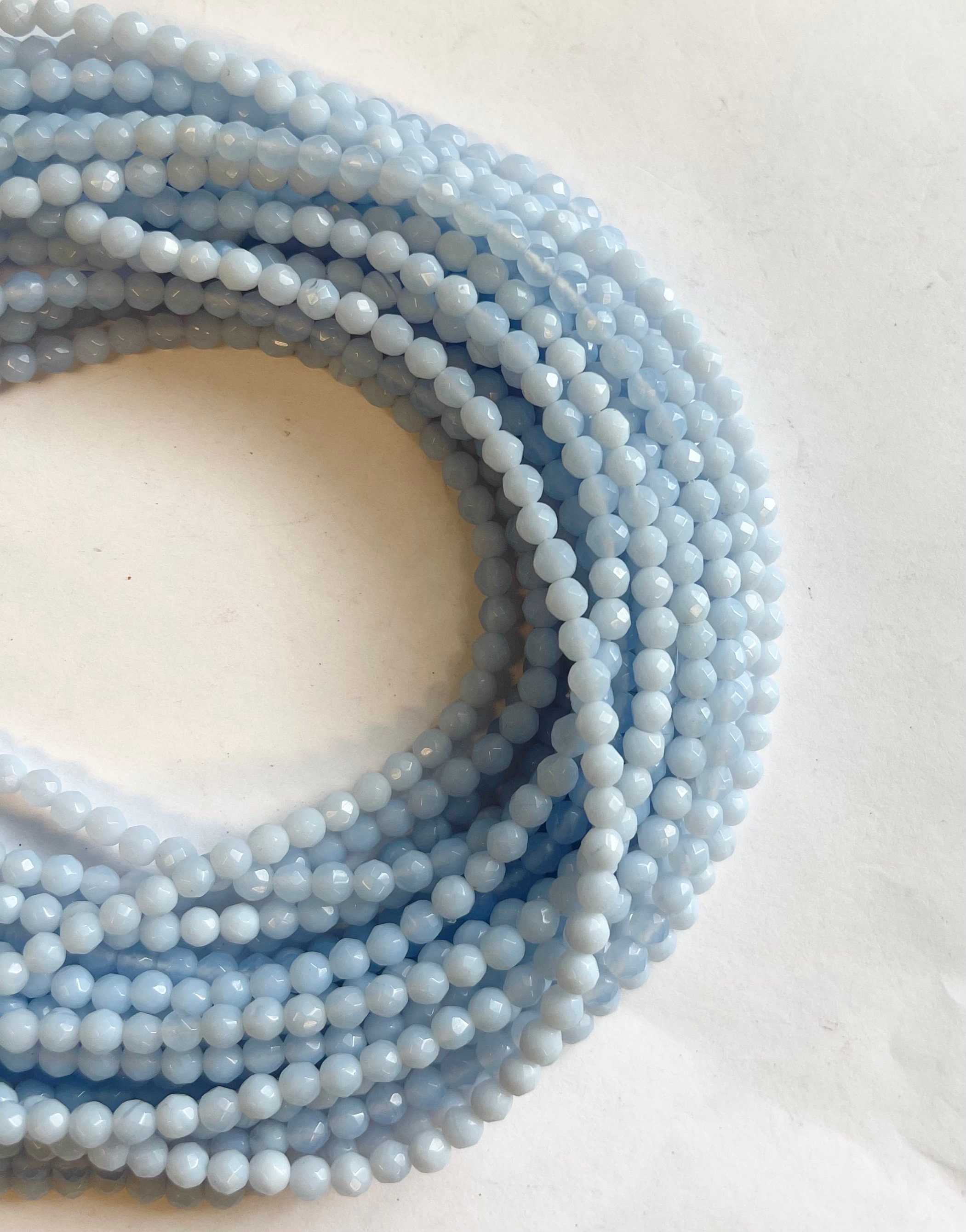 Blue Lace Agate 4mm Faceted Round Gemstone Bead -- 15.5 Inch Strand