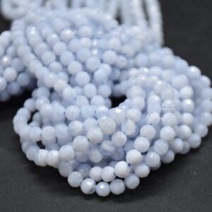 4mm Blue Lace Agate Gemstone Faceted Round Beads - 15" Strand | Semi-precious Gemstone Beads For Jewellery Making