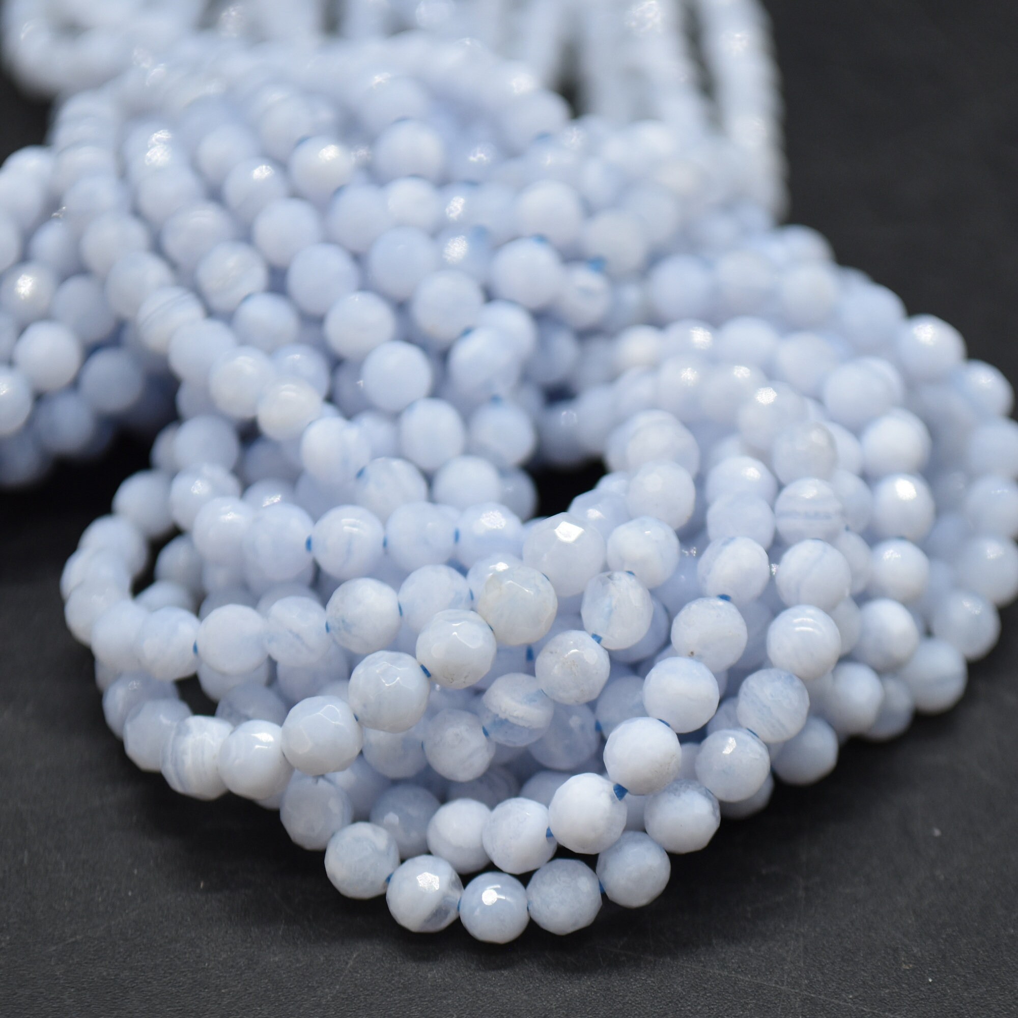 4mm Blue Lace Agate Gemstone Faceted Round Beads - 15" Strand | Semi-precious Gemstone Beads For Jewellery Making