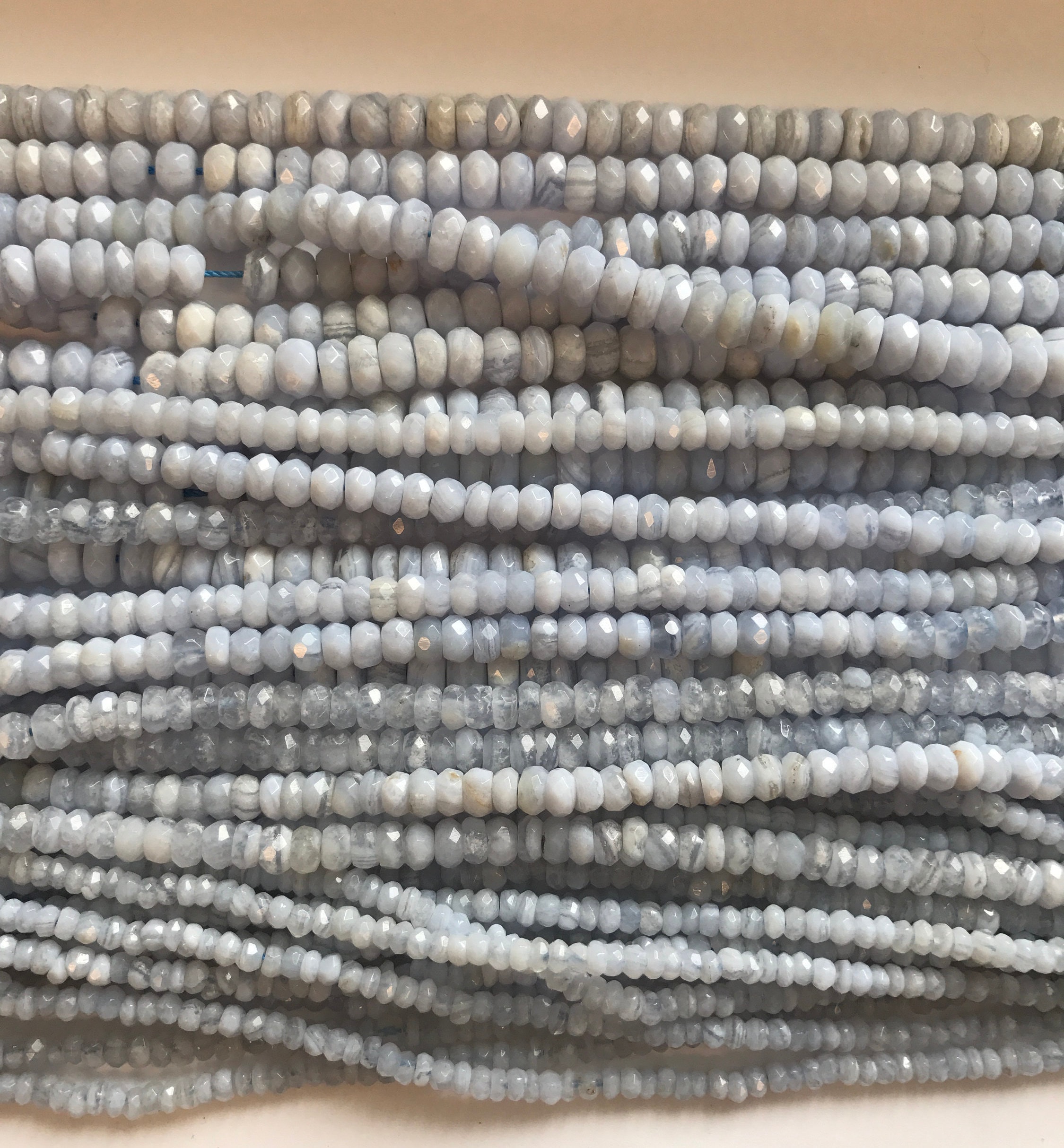 Blue Lace Agate 4x2mm 6x3mm 8x4mm Faceted Rondelle Gemstone Beads --15.5 Inch Strand