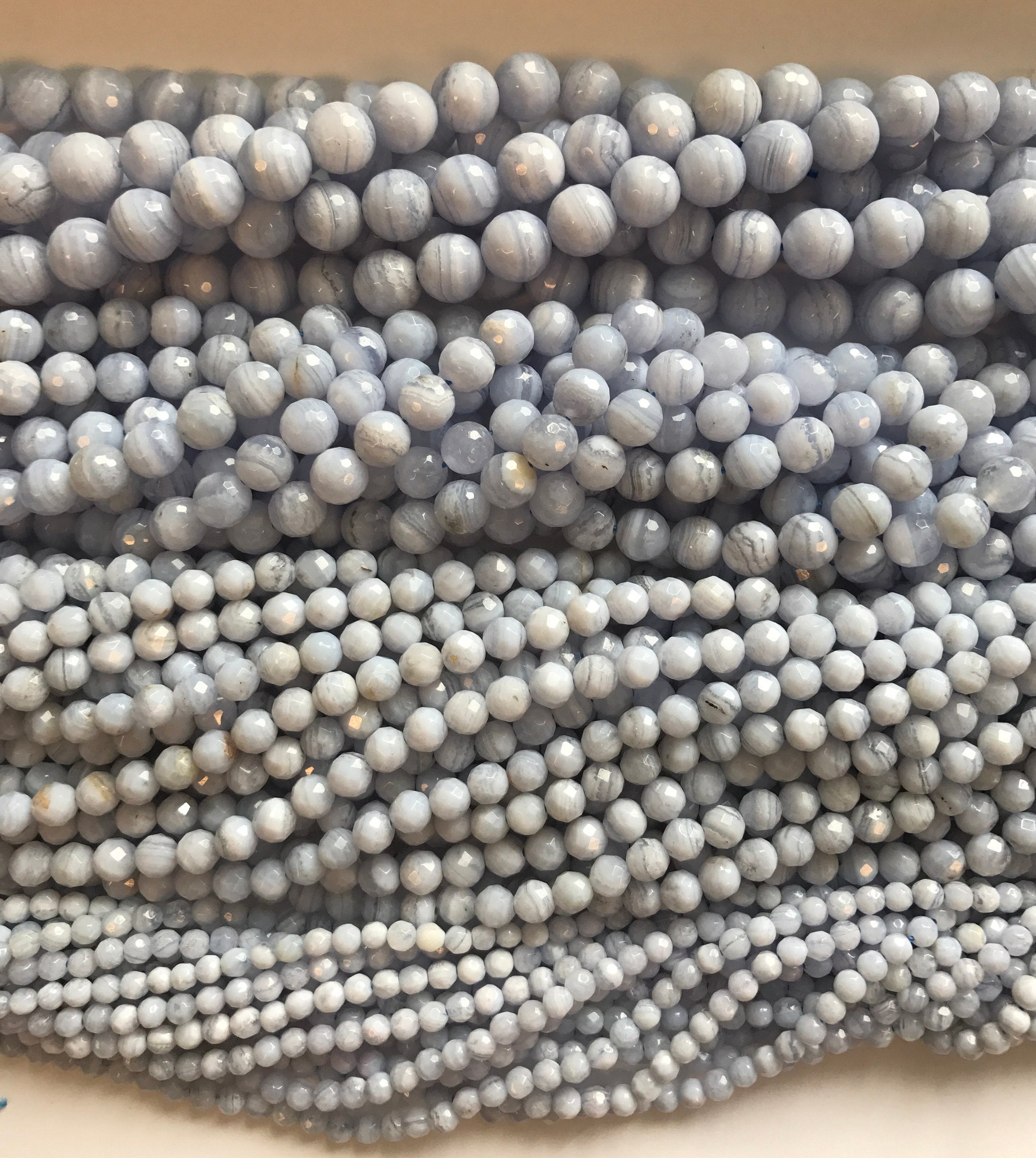 Blue Lace Agate 6mm 8mm 10mm 12mm 14mm 16mm Faceted Round Beads --15.5inch Strand