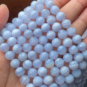 AAA Natural Blue Lace Agate | 8 mm Round Faceted Beads | 15 Inches Strand | For Jewelry Making | Jaipur Gemstone