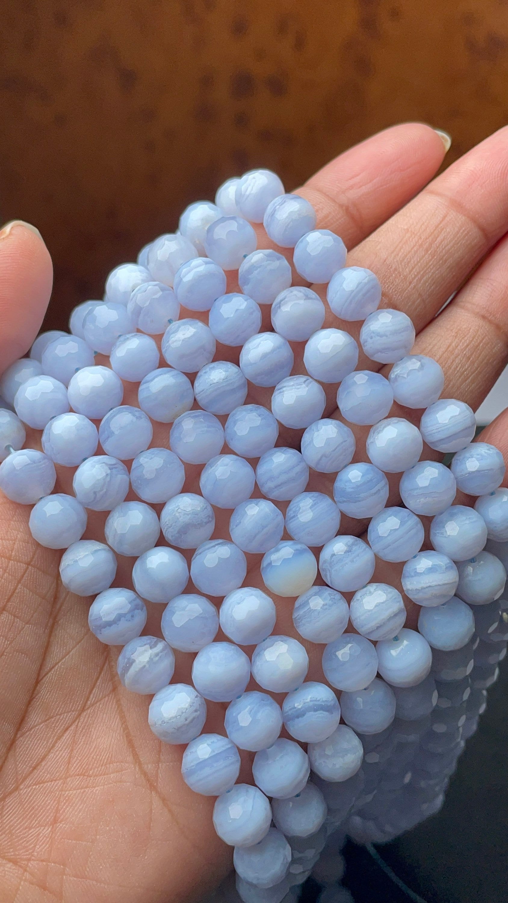 Aaa Natural Blue Lace Agate | 8 Mm Round Faceted Beads | 15 Inches Strand | For Jewelry Making | Jaipur Gemstone