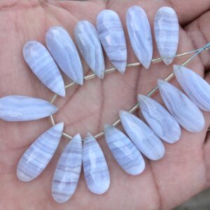 Blue Lace Agate Gemstone Faceted Briolette's Pear Shape Gemstone Beads 15 Pieces I Size- 9x25--10x29 Mm App. Jewelry Setting I Sale [057]
