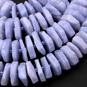 Large Natural Blue Lace Agate Beads Center Drilled Faceted Hexagon Rondelle Heishi Disc 15.5" Strand