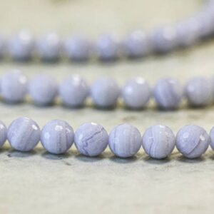 M/ Blue Lace Agate 8mm Faceted Round Beads 16" Strand Natural Light Blue Banded Agate Gemstone Beads For Crafts For All Jewelry Making