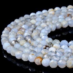 Natural Chalcedony Blue Lace Agate Gemstone Grade A 5MM Micro Faceted Round Beads 15 inch Full Strand BULK LOT(80018196-P95)