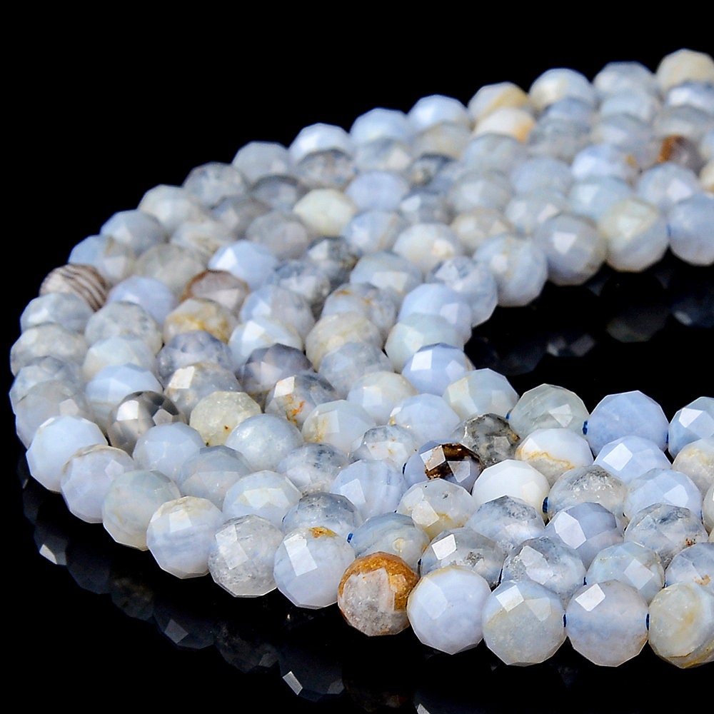 Natural Chalcedony Blue Lace Agate Gemstone Grade A Micro Faceted Round 5mm Loose Beads 15 Inch Full Strand (80018196-p95)