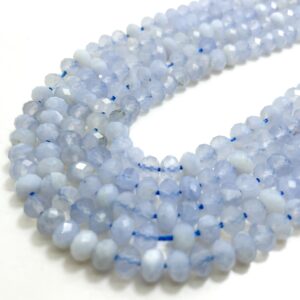 Natural Blue Lace Agate Beads, Blue Lace Agate Faceted Rondelle Natural Gemstone Beads - Rdf103