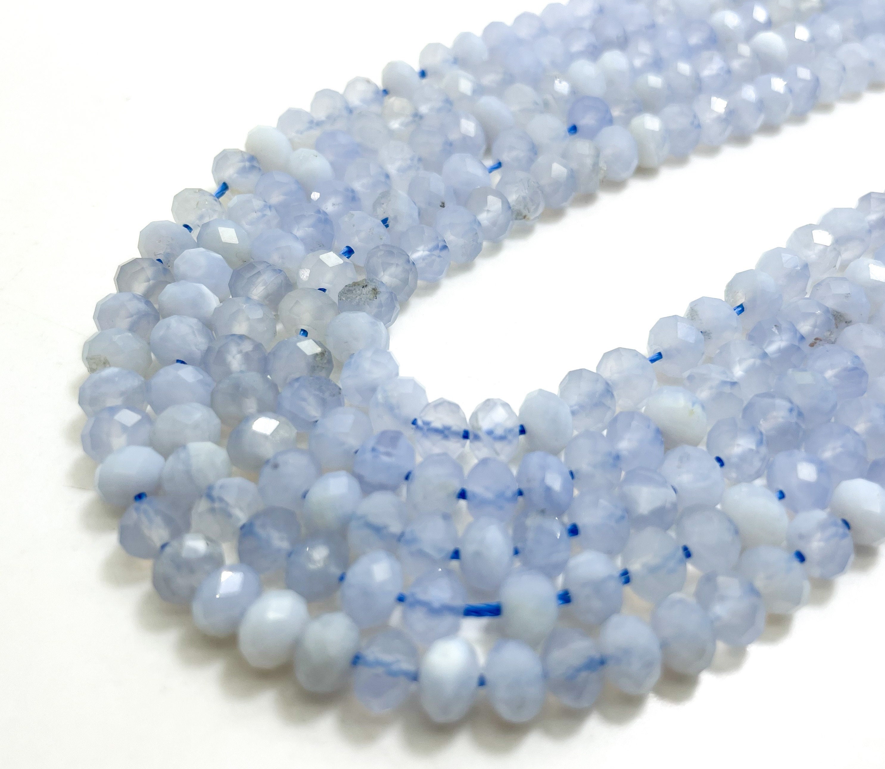 Natural Blue Lace Agate Beads, Blue Lace Agate Faceted Rondelle Natural Gemstone Beads - Rdf103