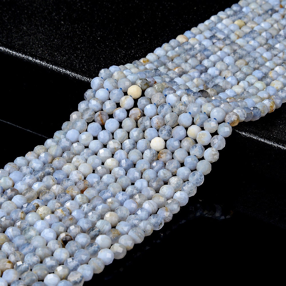 Natural Chalcedony Blue Lace Agate Gemstone Grade A 5mm Micro Faceted Round Loose Beads 15 Inch Full Strand (80018196-p95)