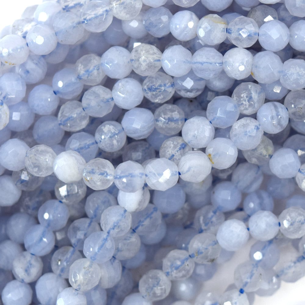 Natural Faceted Blue Lace Agate Round Beads 15.5" Strand 3mm 4mm Natural Faceted Blue Lace Agate Round Beads 15.5" Strand 3mm 4mm