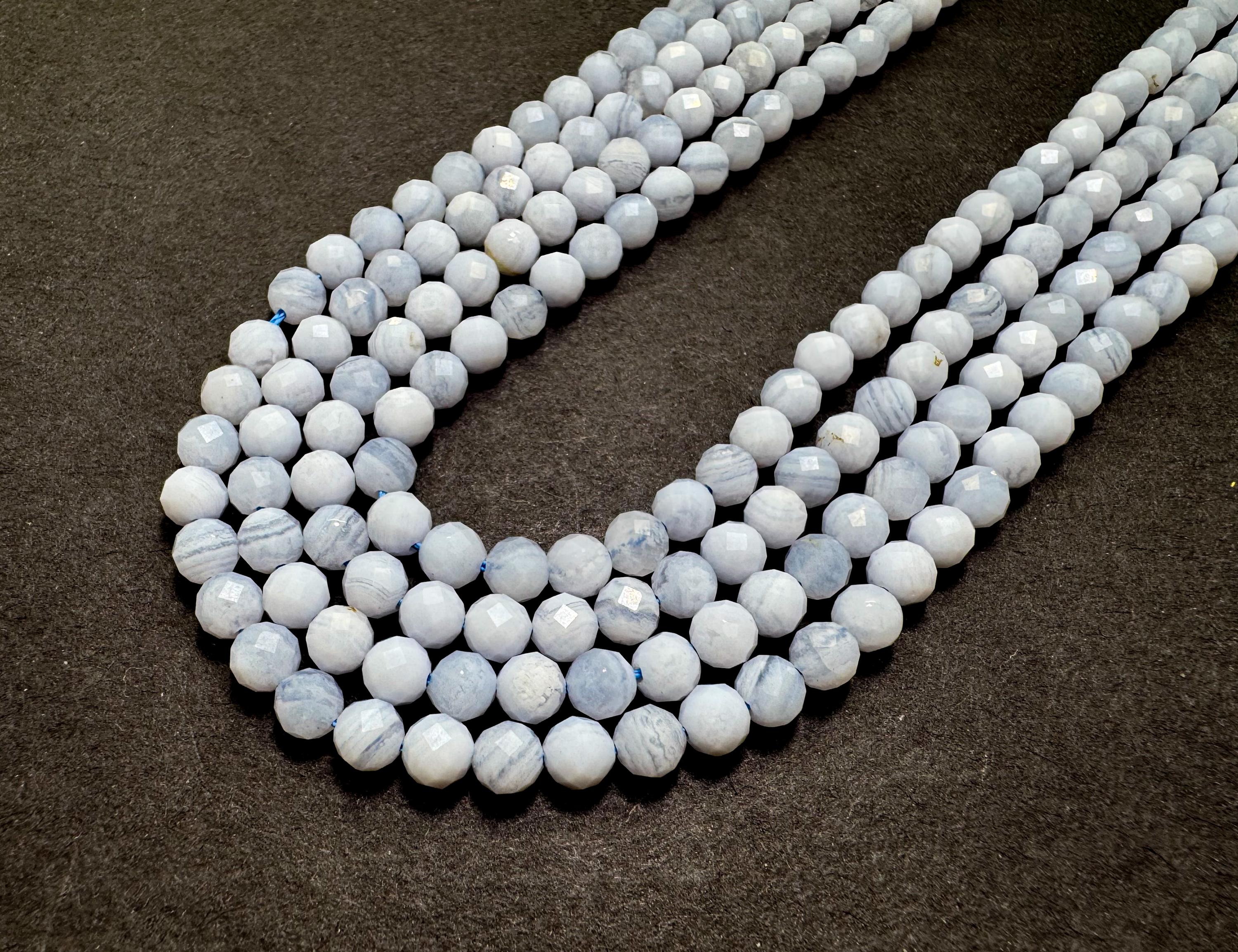 Natural Blue Lace Agate Faceted Round Gemstone Beads Calming & Soothing Crystal Beads For Jewelry Making Rnf29b