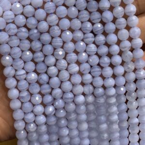 New Brand- Natural Blue Lace Agate Faceted Round Gemstone Beads, 6 mm Jewelry Making Beads, 15 Inches Strand Semi Precious Stone, Gifts
