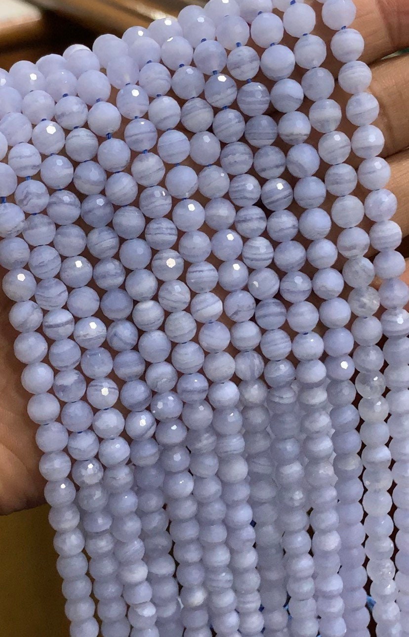 New Brand- Natural Blue Lace Agate Faceted Round Gemstone Beads, 6 Mm Jewelry Making Beads, 15 Inches Strand Semi Precious Stone, Gifts
