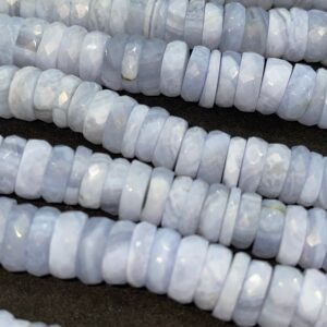 Outstanding Blue Lace Agate 7-7.5 mm Tyre Faceted Beads, 8 Inches Blue Lace Agate Beads For Jewelry Making