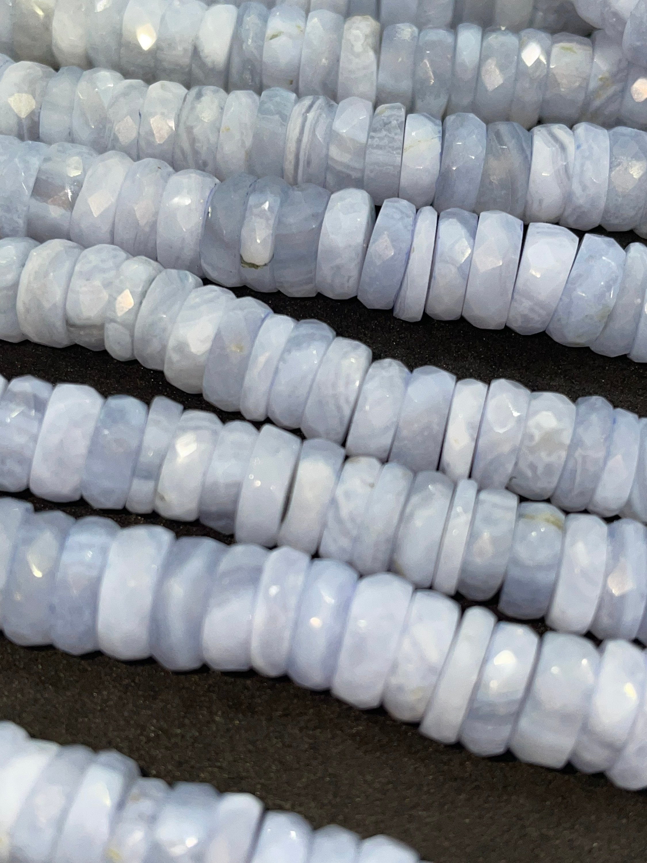 Outstanding Blue Lace Agate 7-7.5 Mm Tyre Faceted Beads, 8 Inches Blue Lace Agate Beads For Jewelry Making