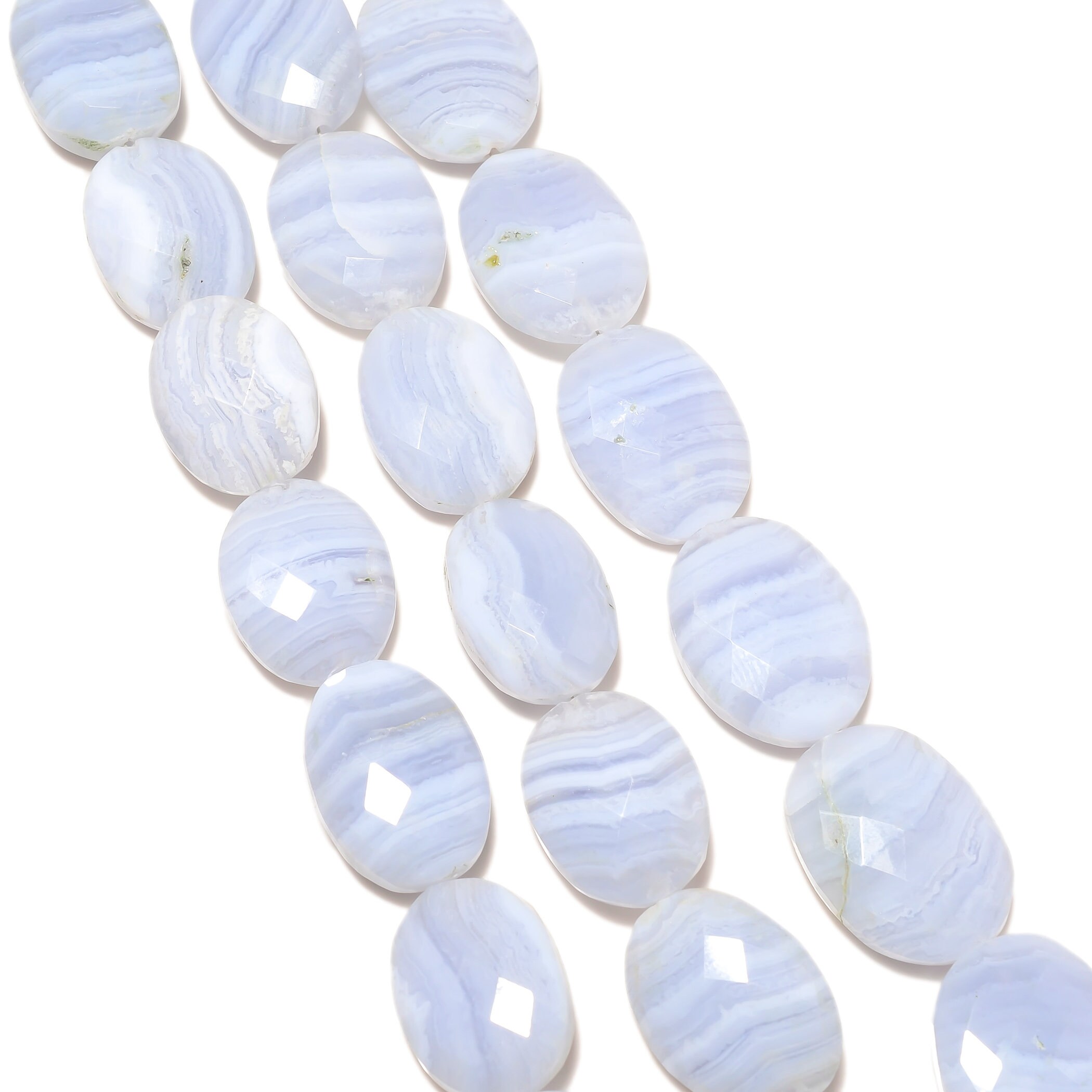 Blue Lace Agate Oval Faceted Beads, 15mm To 22mm Faceted Light Blue Lace Agate Gemstone Beads, 8 Inch/14 Inch Strand, Gds2201