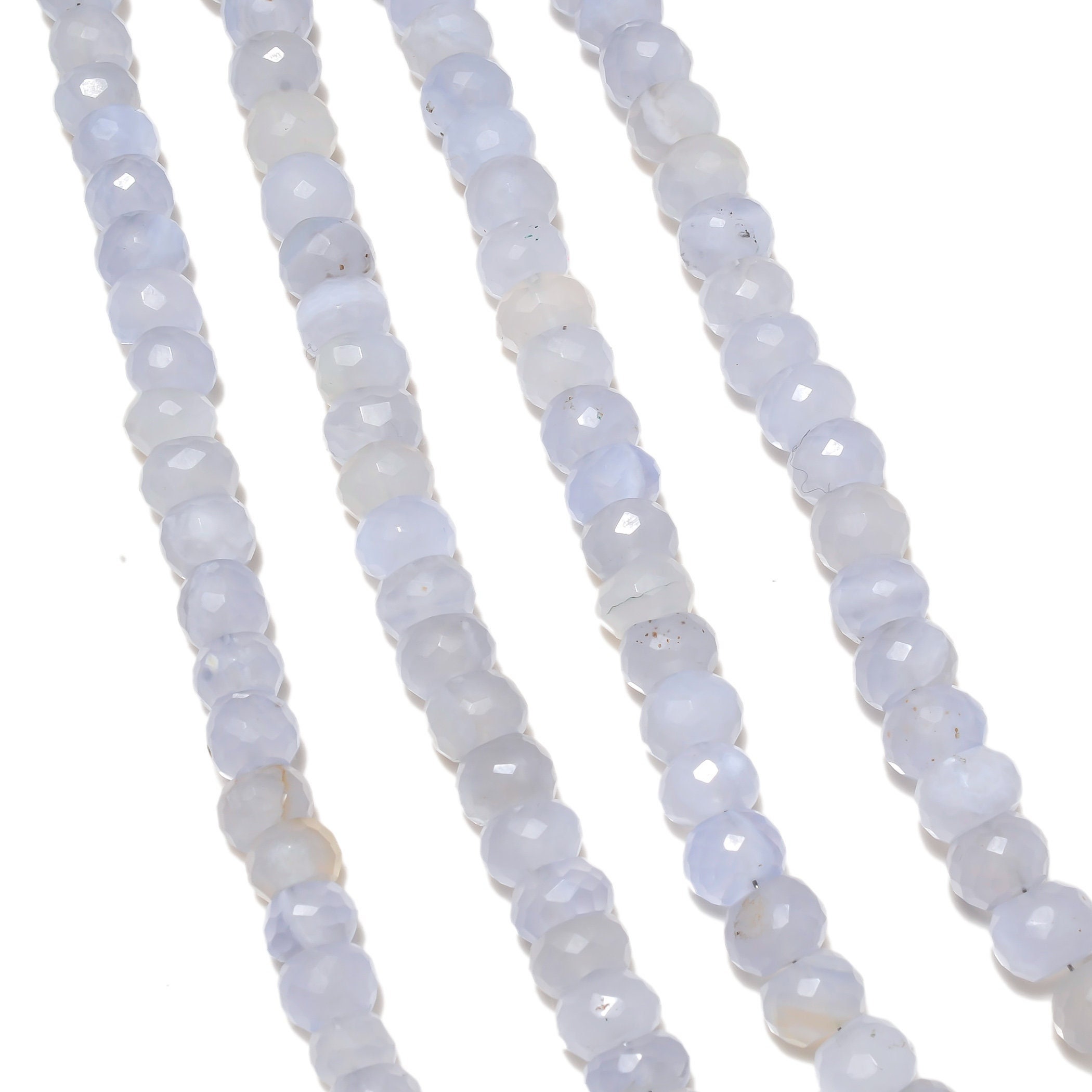 Blue Lace Agate Faceted Rondelle Beads, 7mm To 7.5mm/7.5mm To 8mm Light Blue Lace Agate Gemstone Beads, 8 Inch Strand, Gds2203