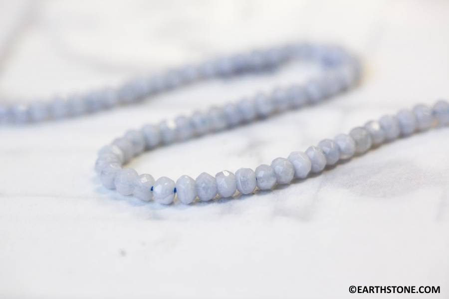 Blue Lace Agate 4mm Faceted Rondelle Beads 15.5" Strand