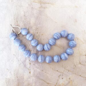 Blue Lace Agate Necklace – 20mm Sterling Silver Toggle, USA Hand Knotted Blue Lace Agate Necklace – 20mm Sterling Silver Toggle, USA Hand Knotted