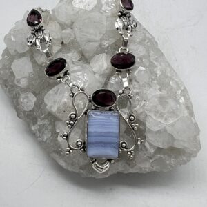 Blue Lace Agate and Purple Crystal Necklace Blue Lace Agate and Purple Crystal Necklace