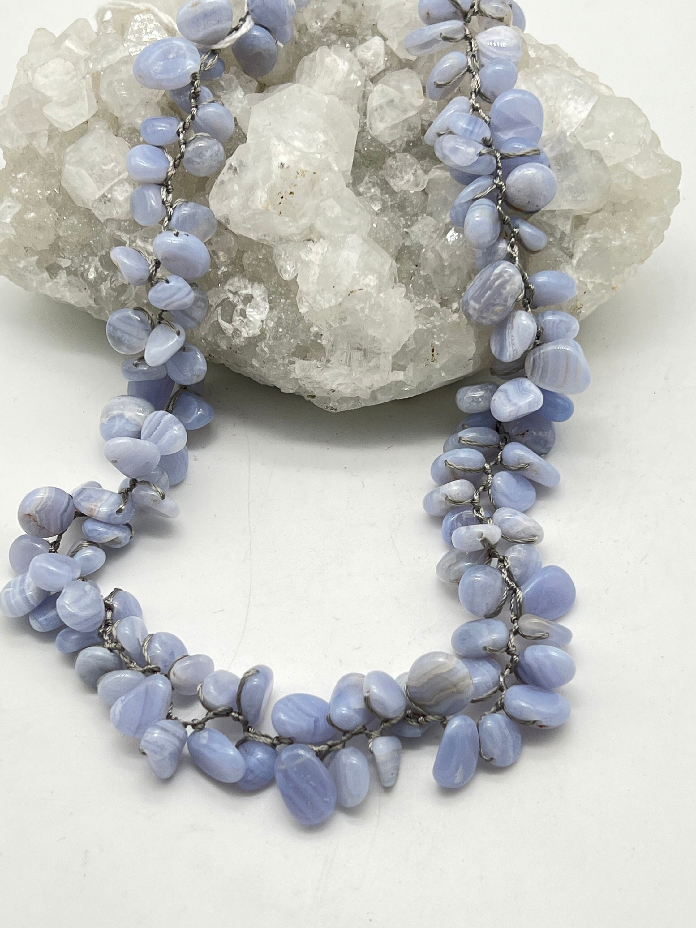 Blue Lace Agate Beaded Necklace-22” Blue Lace Agate Beaded Necklace-22”