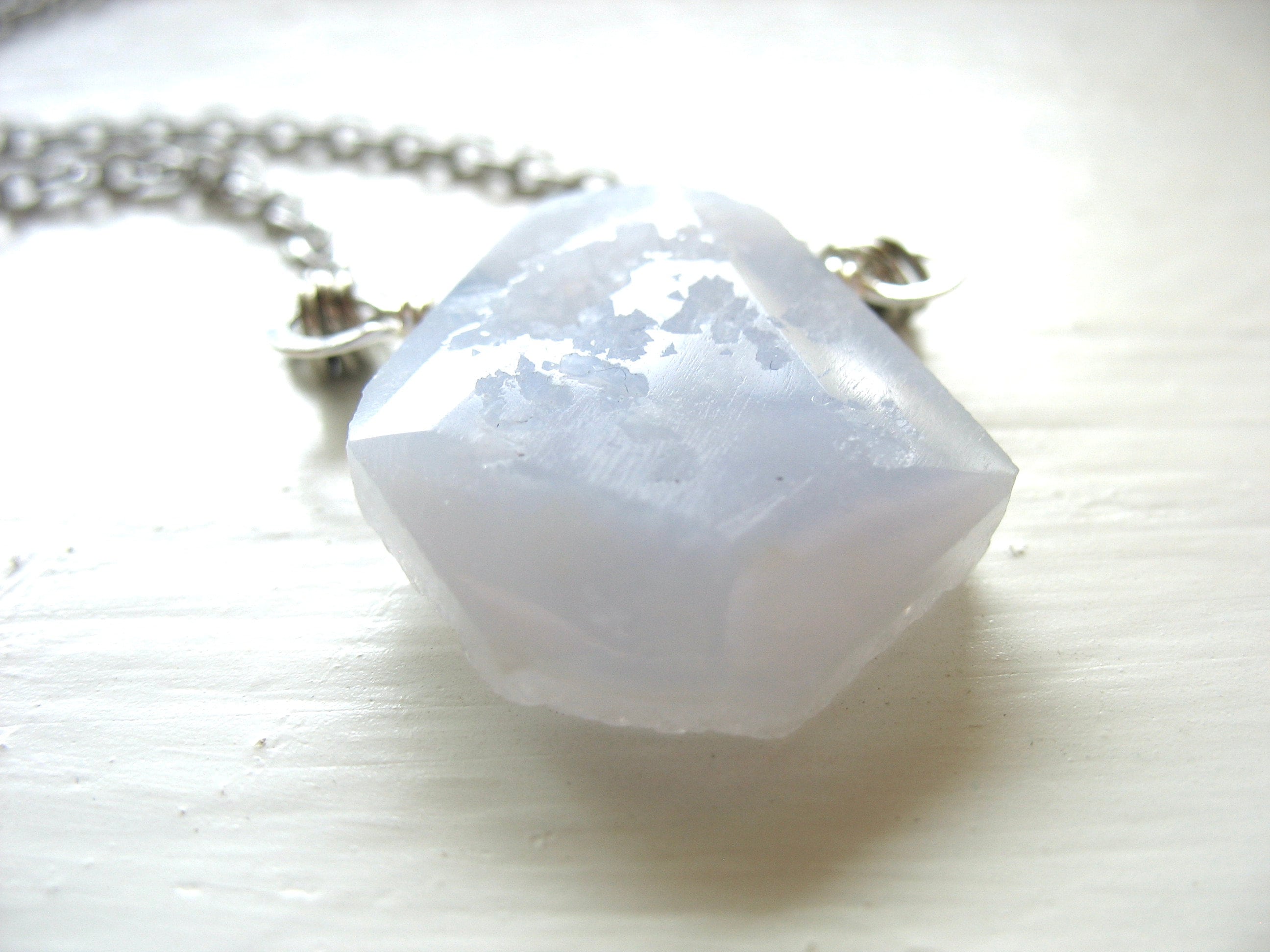 Blue Lace Agate Chalcedony Gemstone Necklace Jewelry Handmade In Usa