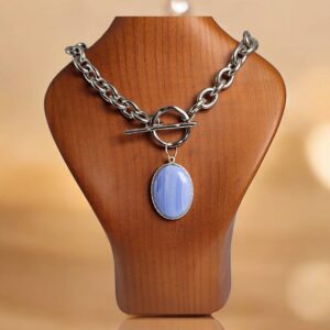 Blue Lace Agate Chunky Statement Necklace with T Bar Fastener: Large Link Chain Necklace Blue Lace Agate Chunky Statement Necklace with T Bar Fastener: Large Link Chain Necklace