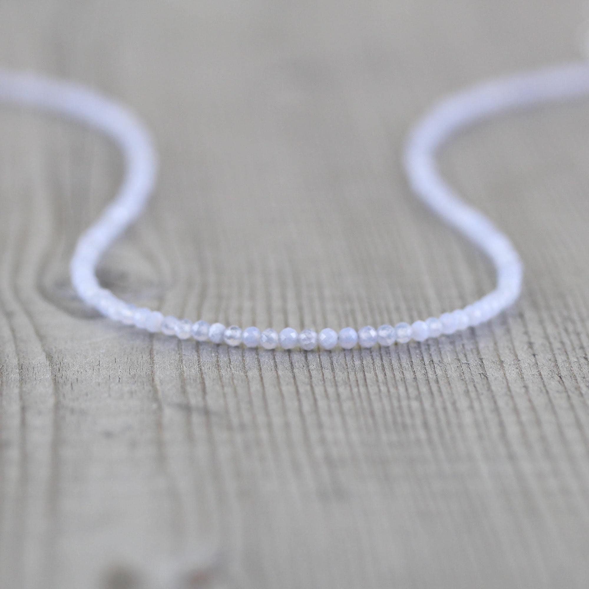 Blue Lace Agate Delicate Beaded Necklace In Sterling Silver, Gold Or Rose Gold Filled, Dainty Tiny Gemstone Choker, Long Necklace For Women Blue Lace Agate Delicate Beaded Necklace In Sterling Silver, Gold Or Rose Gold Filled, Dainty Tiny Gemstone Choker, Long Necklace For Women
