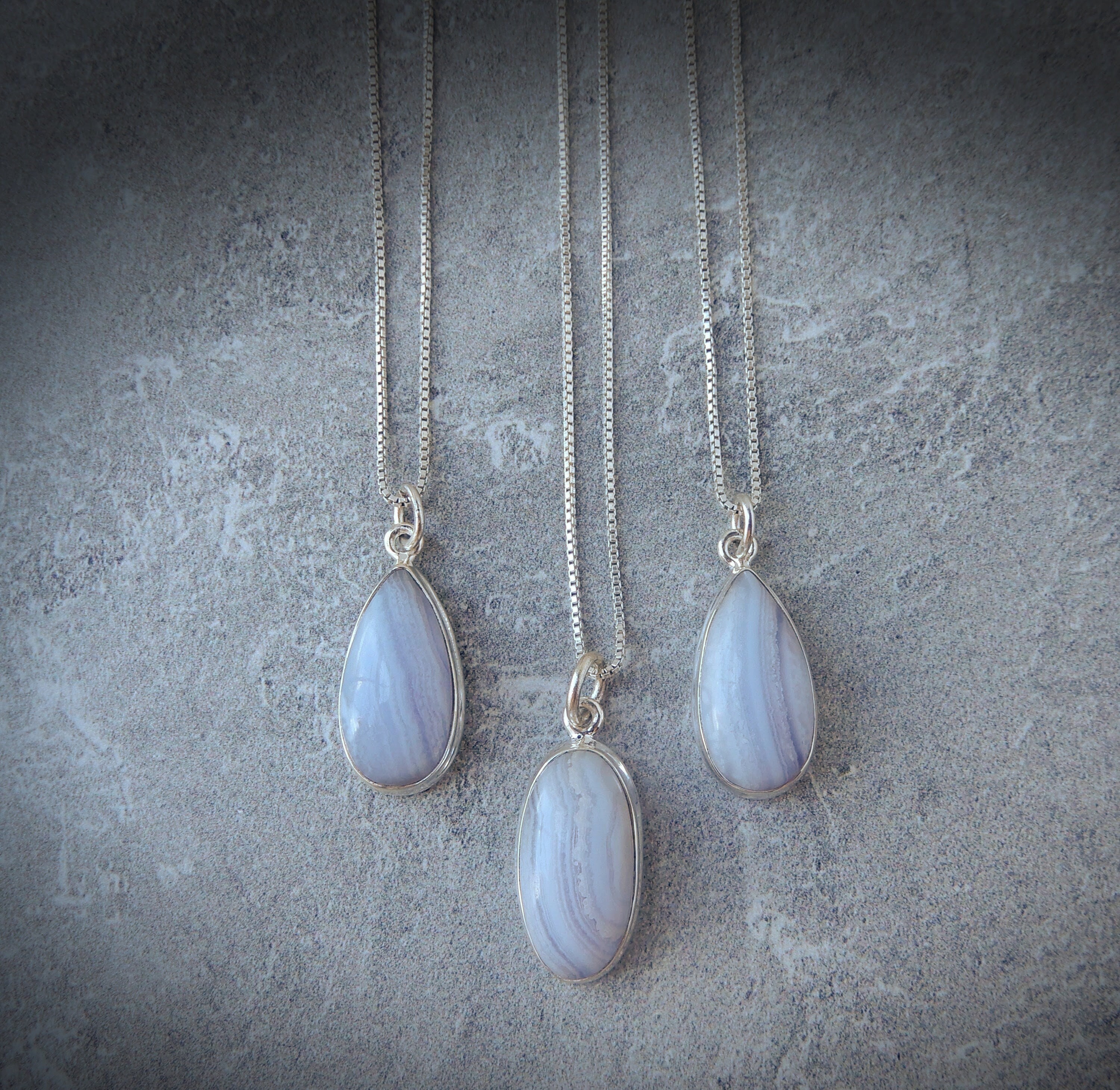 Genuine Blue Lace Agate Necklace • Customizable Blue Lace Agate • Teardrop & Oval Blue Lace Agate • Healing Crystal • Gift For Crystal Lover