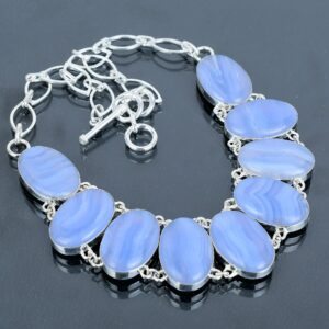 Handmade Blue Lace Agate 925 Sterling Silver Necklace - Adjustable Chain Handmade Blue Lace Agate 925 Sterling Silver Necklace - Adjustable Chain