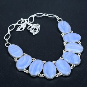 Handmade Blue Lace Agate Necklace: Sterling Silver Adjustable Chain Handmade Blue Lace Agate Necklace: Sterling Silver Adjustable Chain