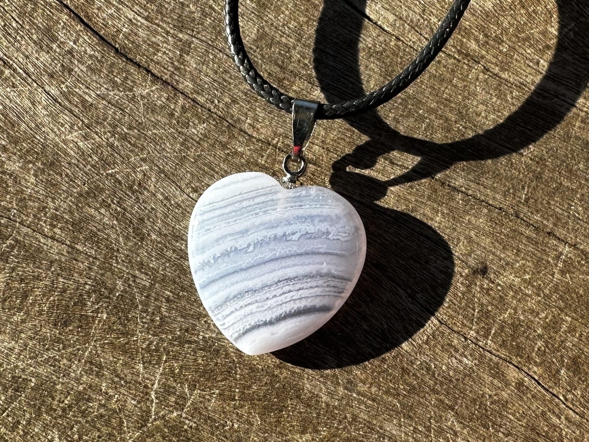 Blue Lace Agate Heart, Healing Stone Necklace With Positive Healing Energy!