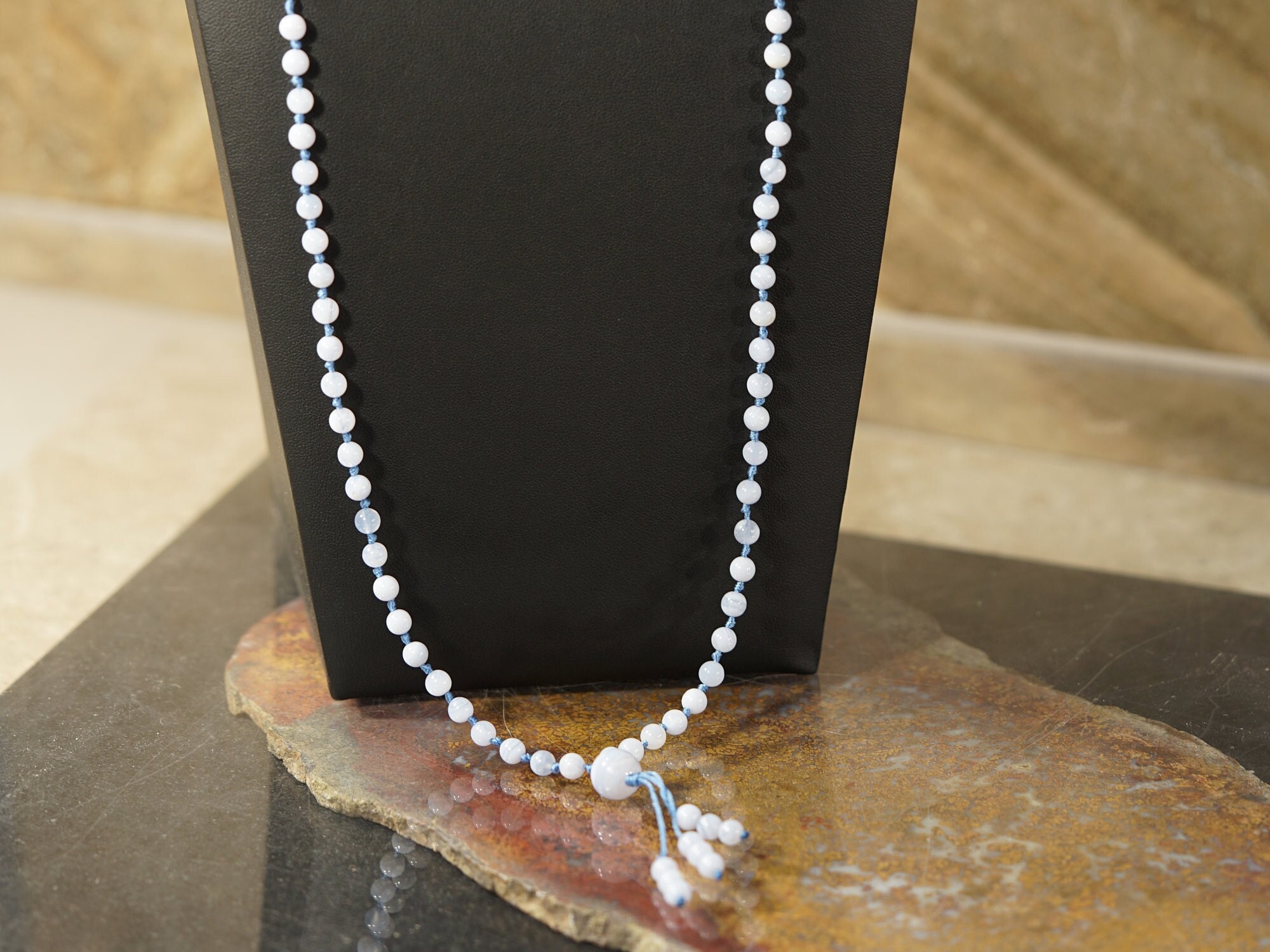 Blue Lace Agate Mala Necklace • Mala Beads • Blue Lace Agate Meditation Necklace • 5mm • Yoga Necklace • Calming Necklace • 108+1 • A4675 Blue Lace Agate Mala Necklace • Mala Beads • Blue Lace Agate Meditation Necklace • 5mm • Yoga Necklace • Calming Necklace • 108+1 • A4675