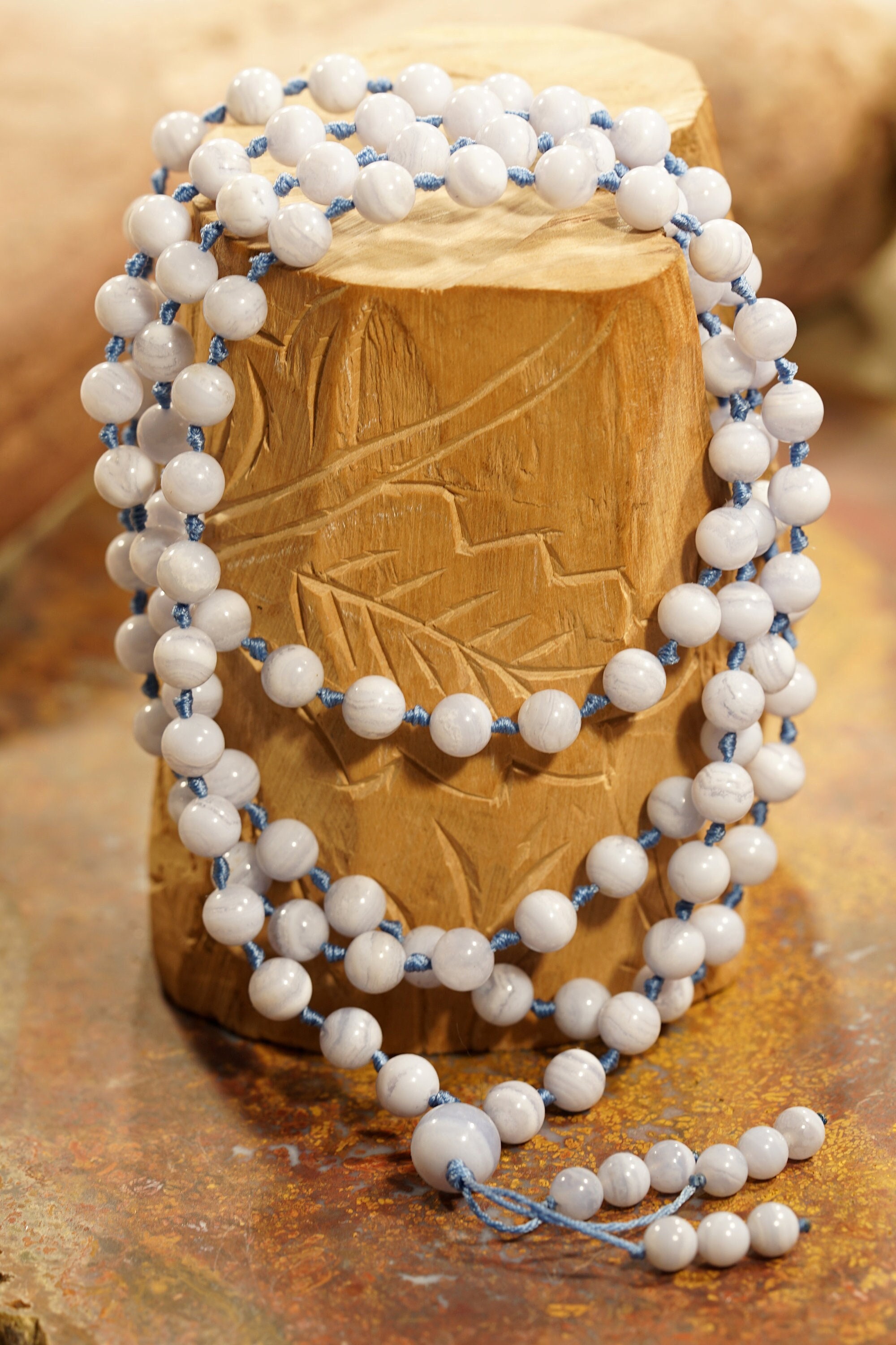 Blue Lace Agate Mala • Aaa • Knotted Mala • Blue Lace Agate Necklace • Blue Lace Agate Prayer Beads • Blue Lace Mala Beads • 7.5mm • 2981 Blue Lace Agate Mala • Aaa • Knotted Mala • Blue Lace Agate Necklace • Blue Lace Agate Prayer Beads • Blue Lace Mala Beads • 7.5mm • 2981