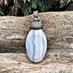 Blue Lace Agate Necklace with Pyritr Blue Lace Agate Necklace with Pyritr