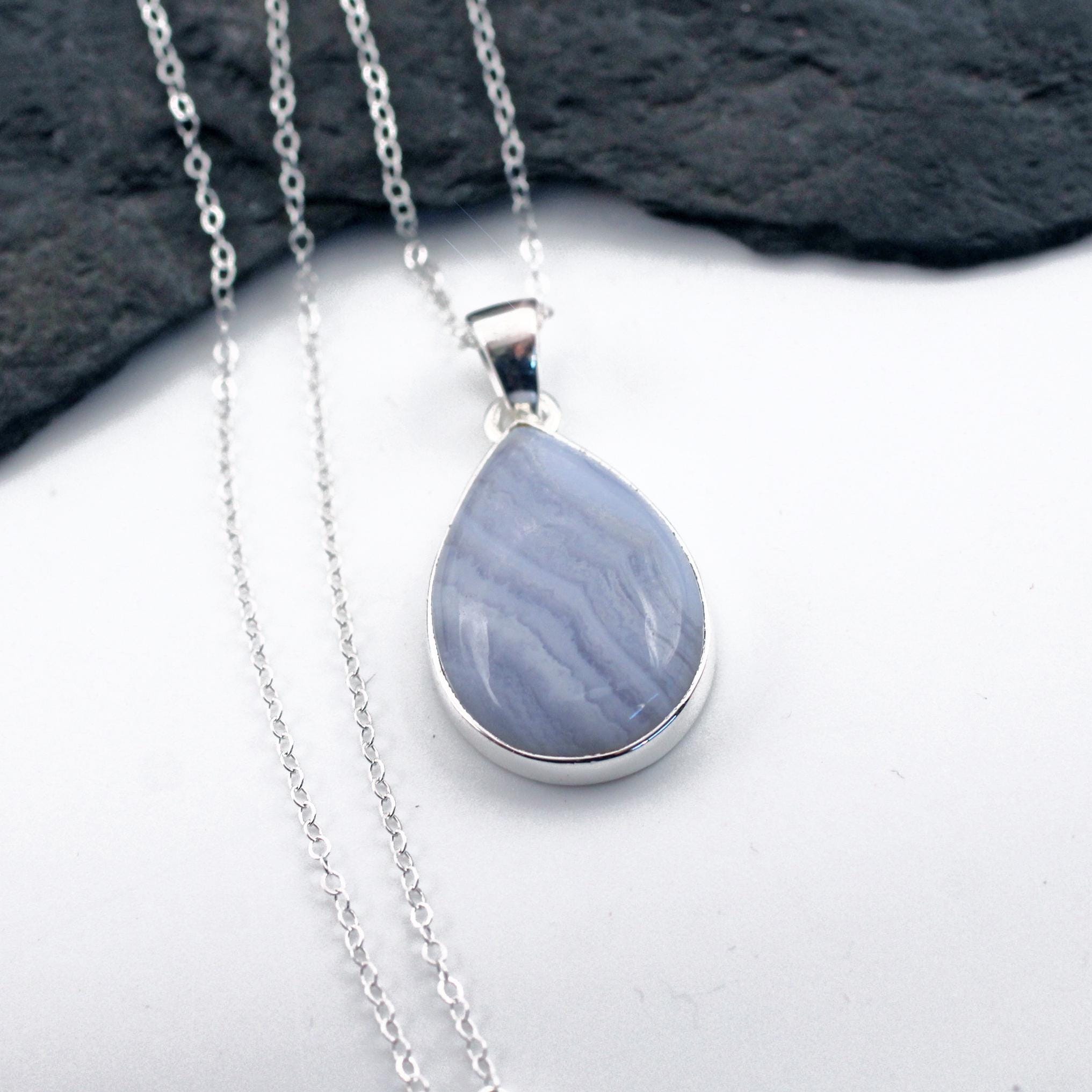 Blue Skies -  Blue Lace Agate Sterling Silver Necklace