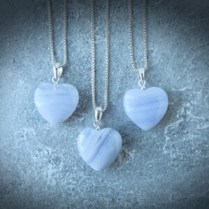 Blue Lace Agate Necklace Sterling Silver • Blue Lace Heart • Genuine Blue Lace Agate Necklace