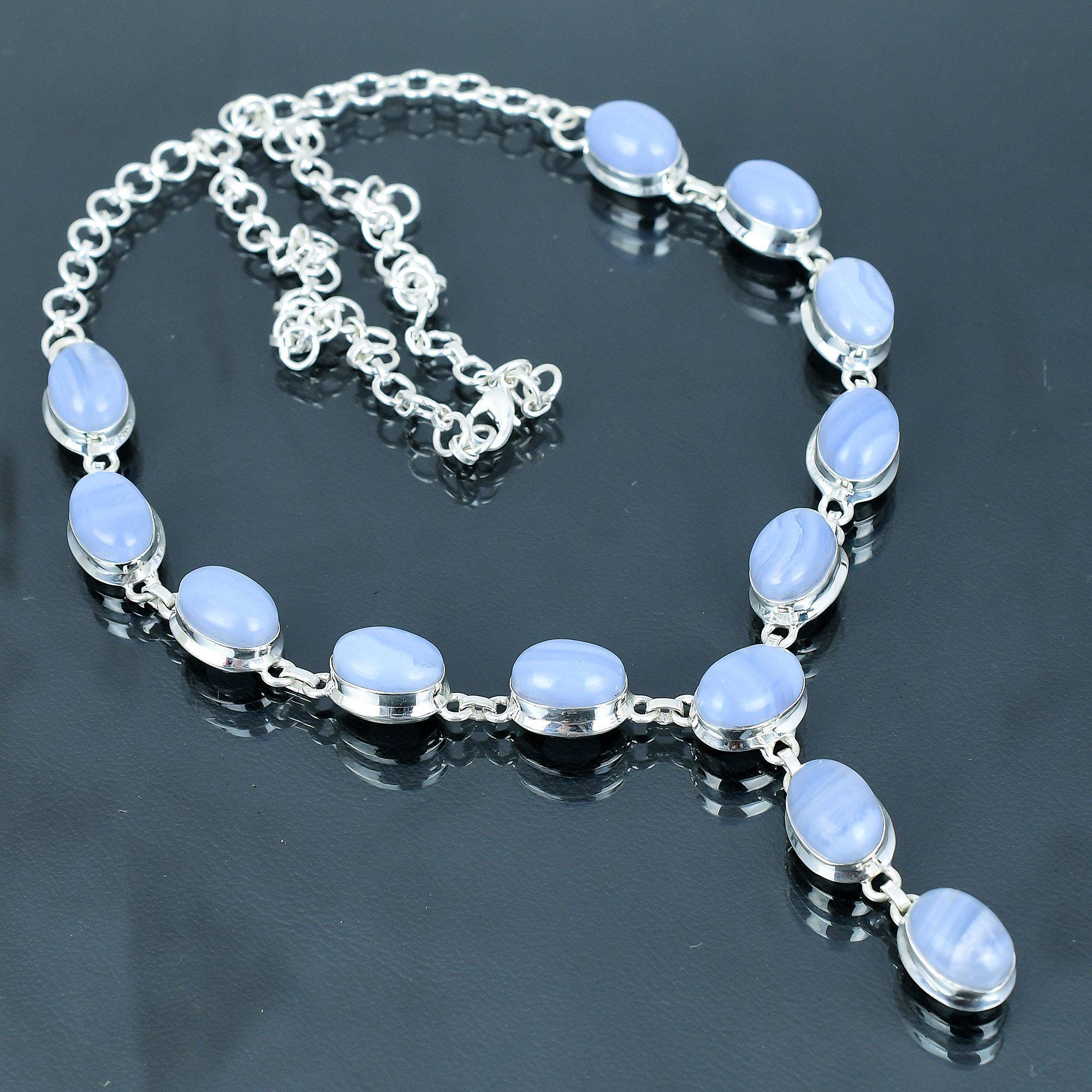 Blue Lace Agate Sterling Silver Necklace: Handmade Gemstone Jewelry