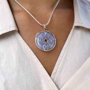 Unique Handmade Sterling Silver Blue Lace Agate Heart Necklace On Silver Chain. Unique Handmade Sterling Silver Blue Lace Agate Heart Necklace On Silver Chain.