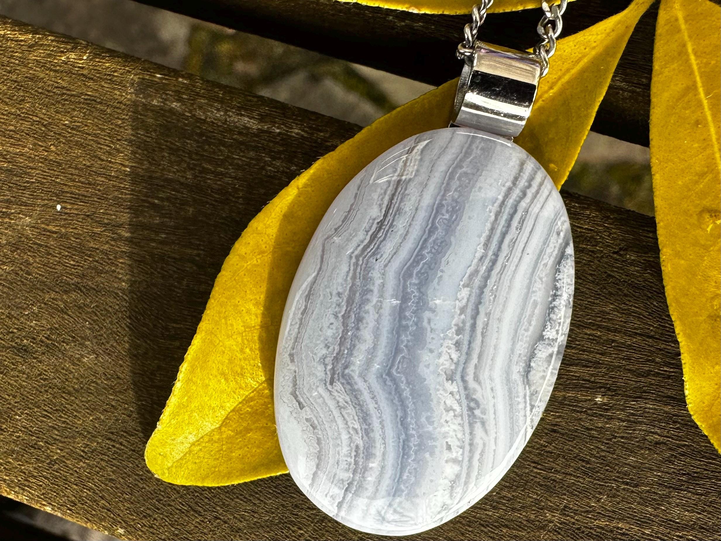 Unisex Blue Lace Agate Healing Stone Necklace!