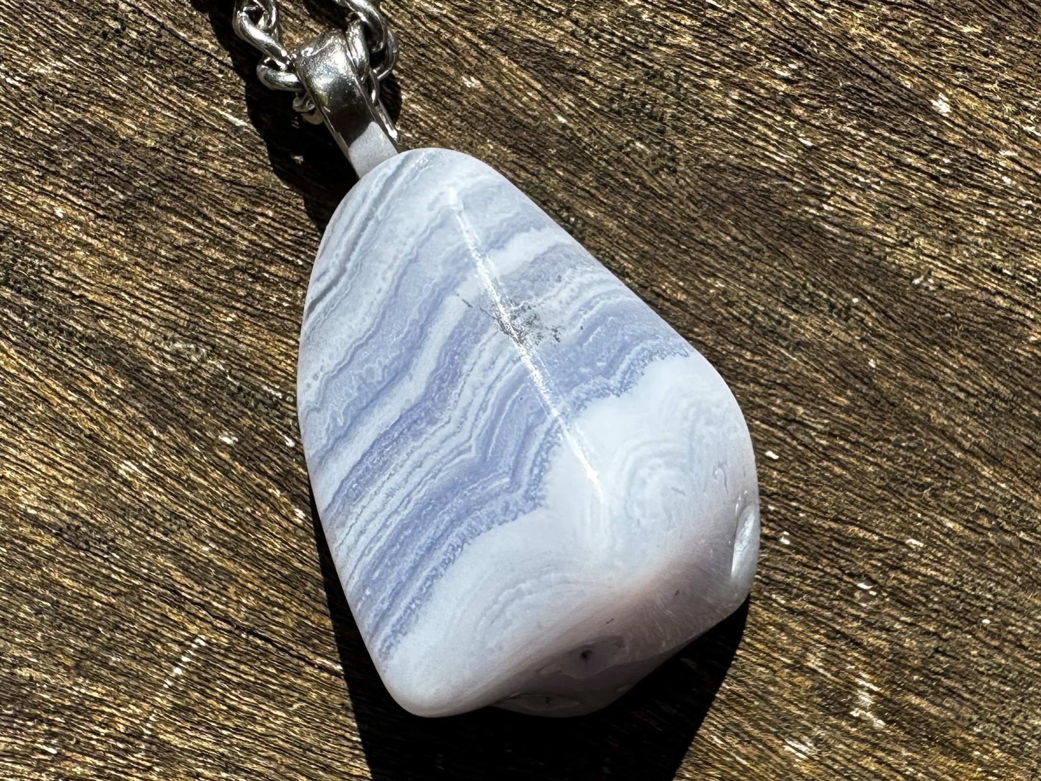 Unisex Blue Lace Agate Healing Stone Necklace!