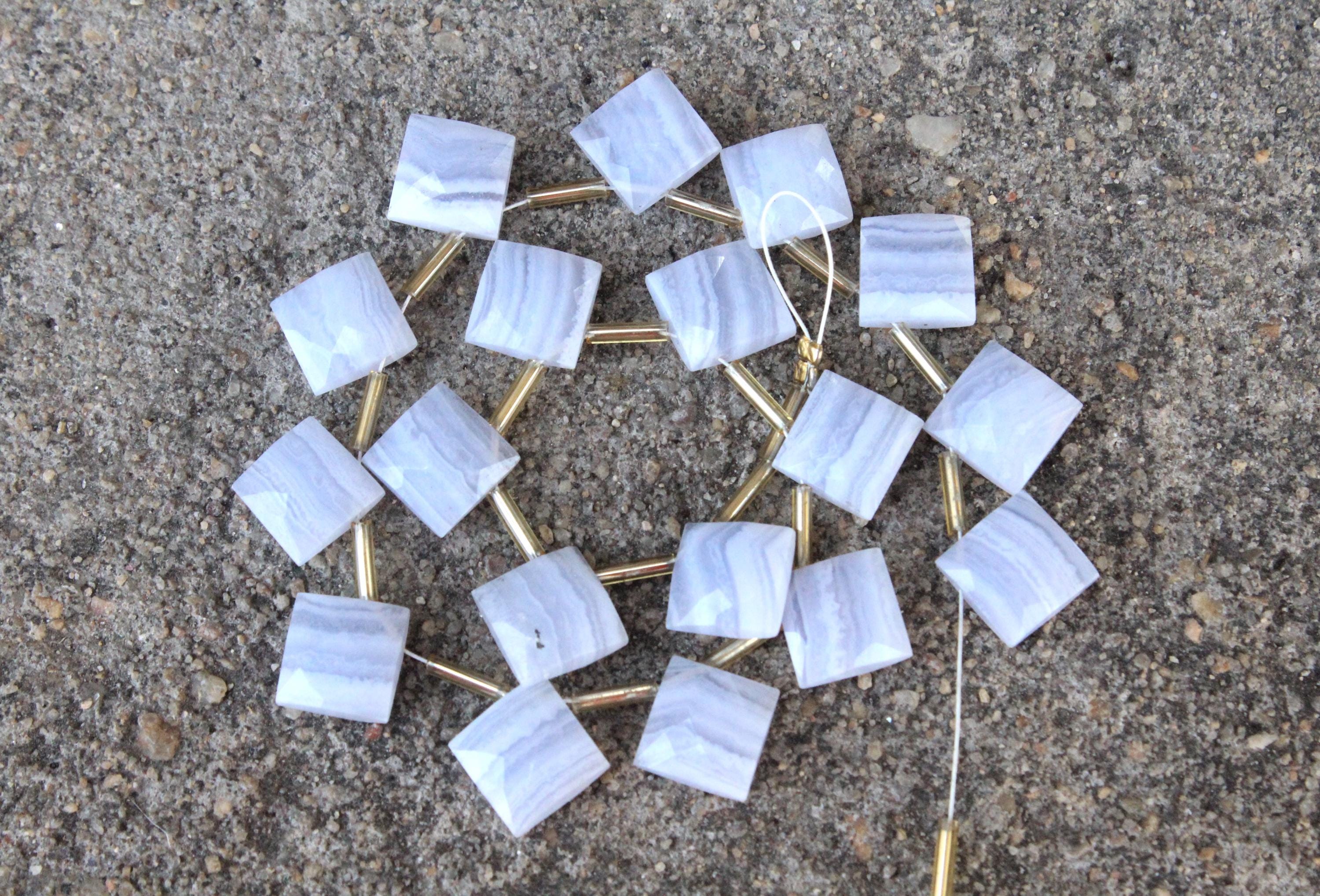 Blue Lace Agate Gemstone Faceted Briolette Beads | 10-piece Square | Size- 13x13 Mm | Jewelry Setting (c950)