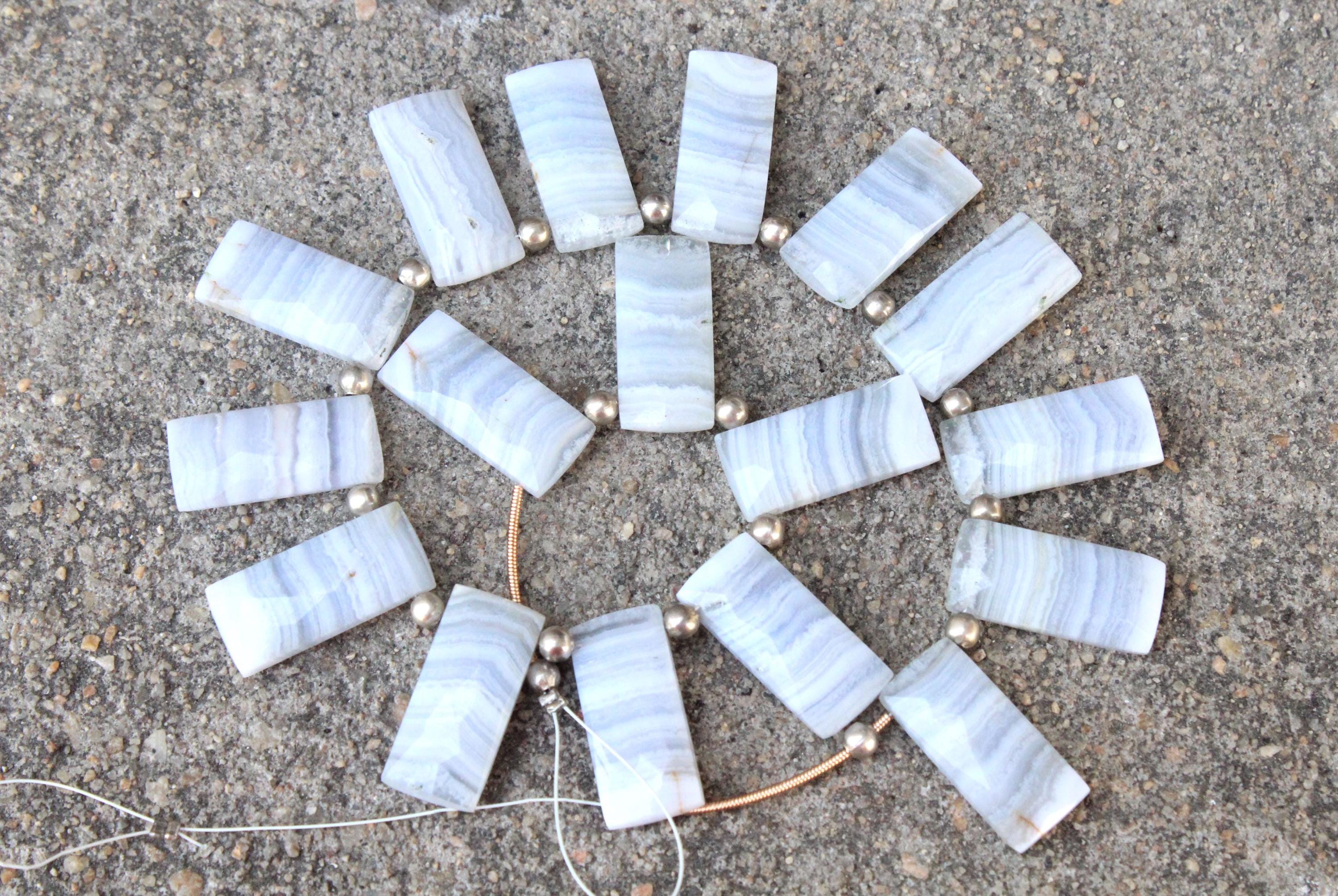Blue Lace Agate Gemstone Faceted Briolette Beads | 10-rectangle | Size- 10x23 Mm | Jewelry Setting (c949)
