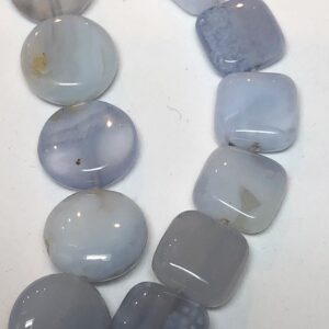Blue Lace Agate Gemstone Beads avail. in two different shapes: 12mm coin and 12mm square. Natural Pale Blue and White Chalcedony