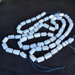 15 Inch Natural Blue Lace Agate Gemstone Faceted Cylinder Tube Beads 12x7mm Drilled Gem Stone Spacers For Diy Craft Jewelry Making