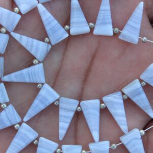 Blue Lace Agate Gemstone Smooth Briolette Beads, 10-piece Triangle I 18x16 Mm App. Jewelry Setting [0151]
