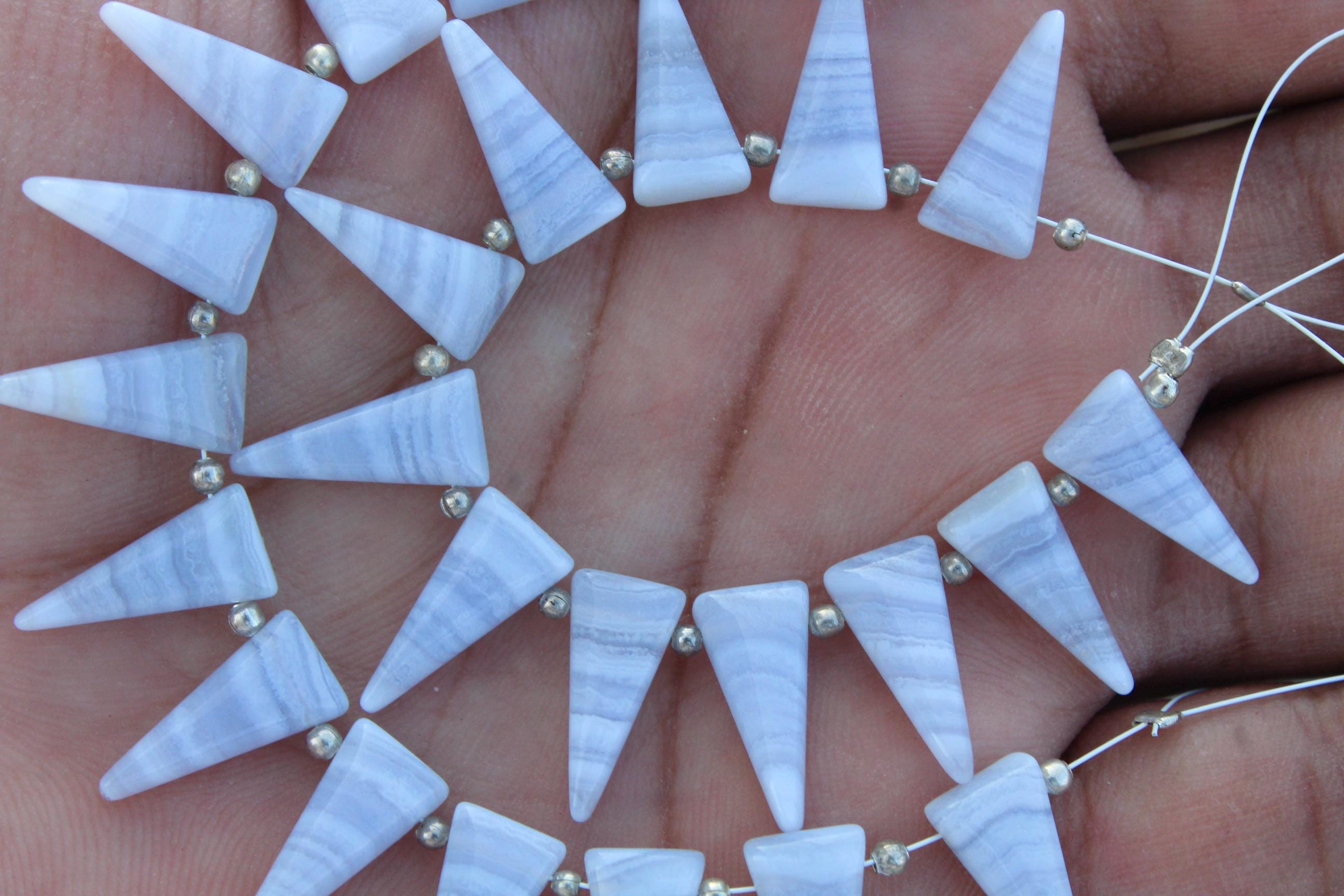 Blue Lace Agate Gemstone Smooth Briolette Beads, 10-piece Triangle I 18x16 Mm App. Jewelry Setting [0151]